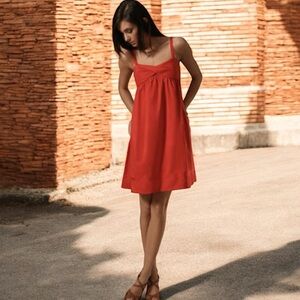 DIANE von FURSTENBERG Dylan Empire Waist‎ Mini Dress Pockets Spiced Coral Size 6